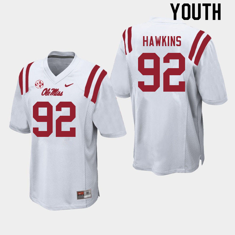 JJ Hawkins Ole Miss Rebels NCAA Youth White #92 Stitched Limited College Football Jersey EXJ6858BU